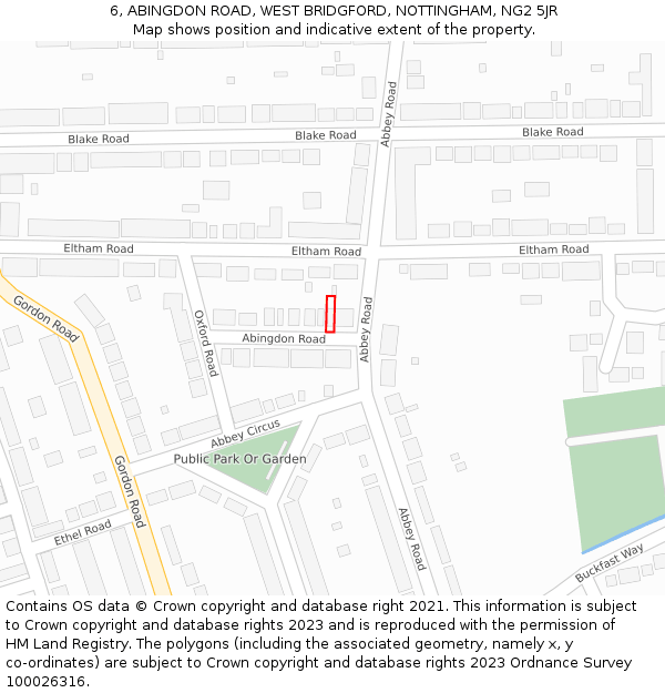 6, ABINGDON ROAD, WEST BRIDGFORD, NOTTINGHAM, NG2 5JR: Location map and indicative extent of plot