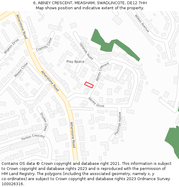 6, ABNEY CRESCENT, MEASHAM, SWADLINCOTE, DE12 7HH: Location map and indicative extent of plot