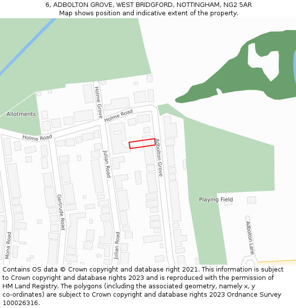 6, ADBOLTON GROVE, WEST BRIDGFORD, NOTTINGHAM, NG2 5AR: Location map and indicative extent of plot