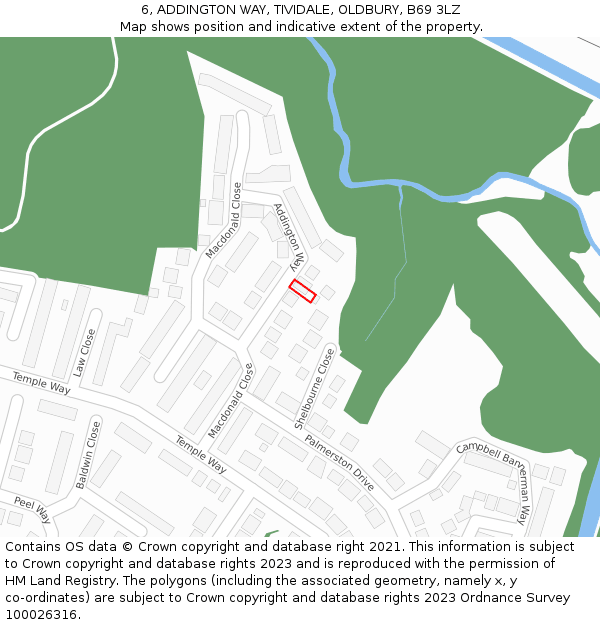 6, ADDINGTON WAY, TIVIDALE, OLDBURY, B69 3LZ: Location map and indicative extent of plot