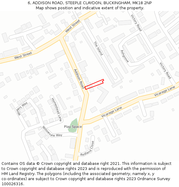6, ADDISON ROAD, STEEPLE CLAYDON, BUCKINGHAM, MK18 2NP: Location map and indicative extent of plot