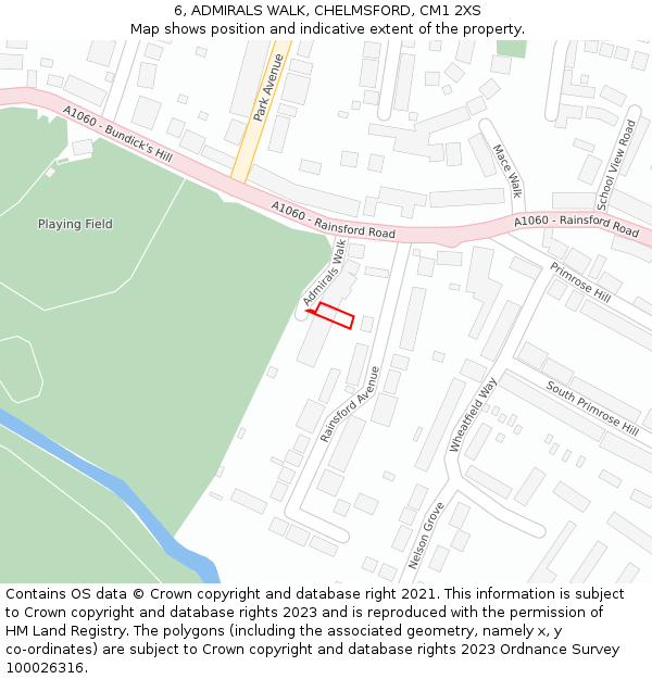 6, ADMIRALS WALK, CHELMSFORD, CM1 2XS: Location map and indicative extent of plot