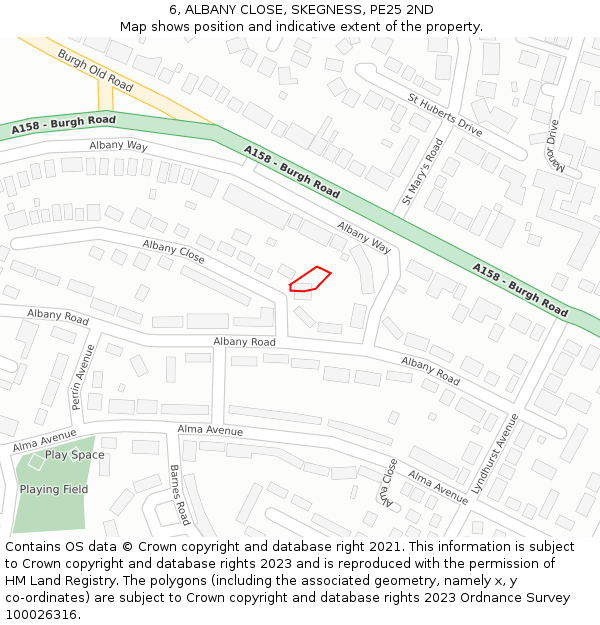 6, ALBANY CLOSE, SKEGNESS, PE25 2ND: Location map and indicative extent of plot