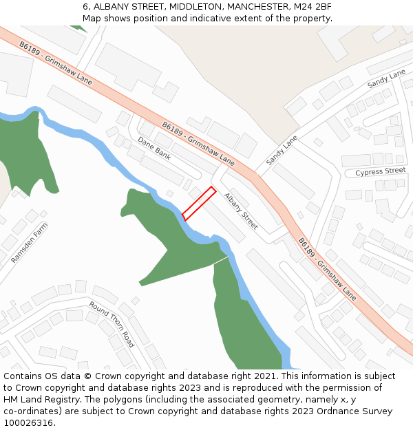 6, ALBANY STREET, MIDDLETON, MANCHESTER, M24 2BF: Location map and indicative extent of plot