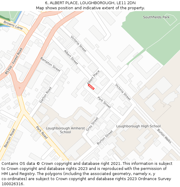 6, ALBERT PLACE, LOUGHBOROUGH, LE11 2DN: Location map and indicative extent of plot