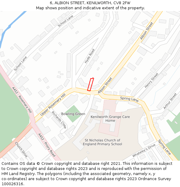 6, ALBION STREET, KENILWORTH, CV8 2FW: Location map and indicative extent of plot