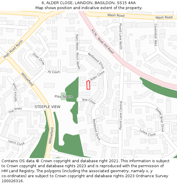 6, ALDER CLOSE, LAINDON, BASILDON, SS15 4AA: Location map and indicative extent of plot