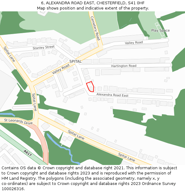 6, ALEXANDRA ROAD EAST, CHESTERFIELD, S41 0HF: Location map and indicative extent of plot