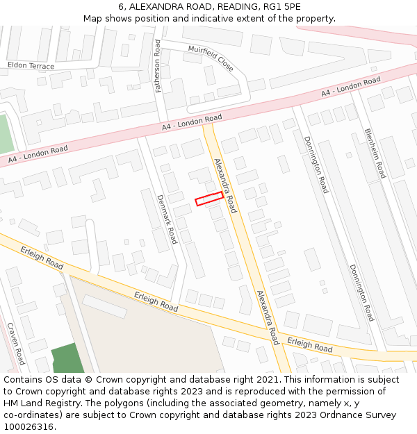6, ALEXANDRA ROAD, READING, RG1 5PE: Location map and indicative extent of plot