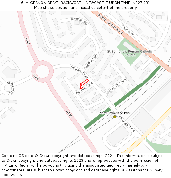 6, ALGERNON DRIVE, BACKWORTH, NEWCASTLE UPON TYNE, NE27 0RN: Location map and indicative extent of plot