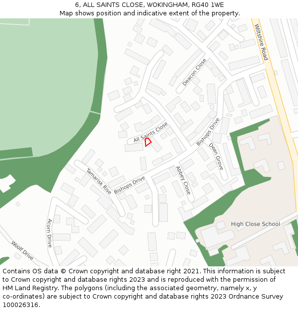 6, ALL SAINTS CLOSE, WOKINGHAM, RG40 1WE: Location map and indicative extent of plot