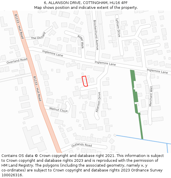 6, ALLANSON DRIVE, COTTINGHAM, HU16 4PF: Location map and indicative extent of plot