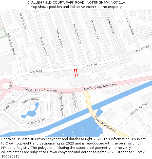 6, ALLEN FIELD COURT, PARK ROAD, NOTTINGHAM, NG7 1LH: Location map and indicative extent of plot