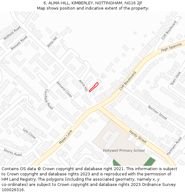 6, ALMA HILL, KIMBERLEY, NOTTINGHAM, NG16 2JF: Location map and indicative extent of plot