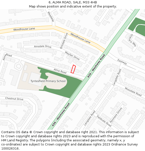 6, ALMA ROAD, SALE, M33 4HB: Location map and indicative extent of plot