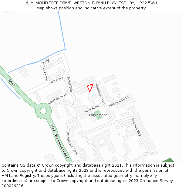 6, ALMOND TREE DRIVE, WESTON TURVILLE, AYLESBURY, HP22 5WU: Location map and indicative extent of plot