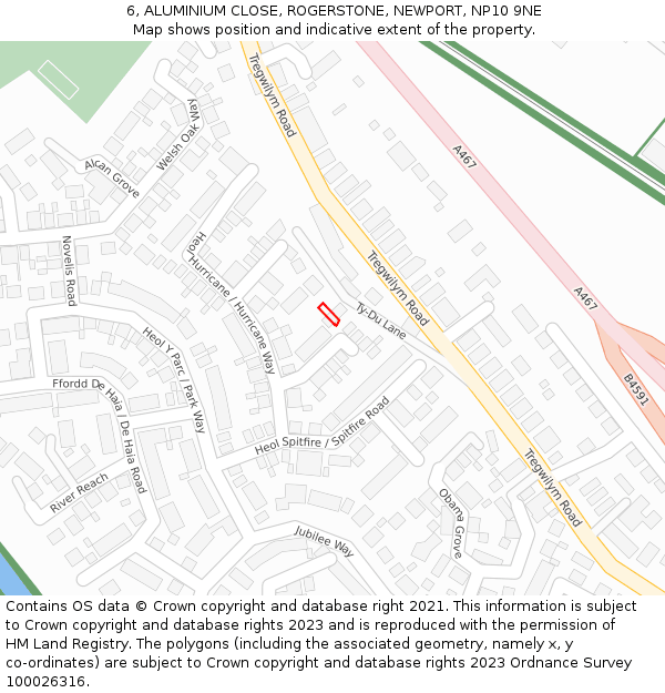 6, ALUMINIUM CLOSE, ROGERSTONE, NEWPORT, NP10 9NE: Location map and indicative extent of plot