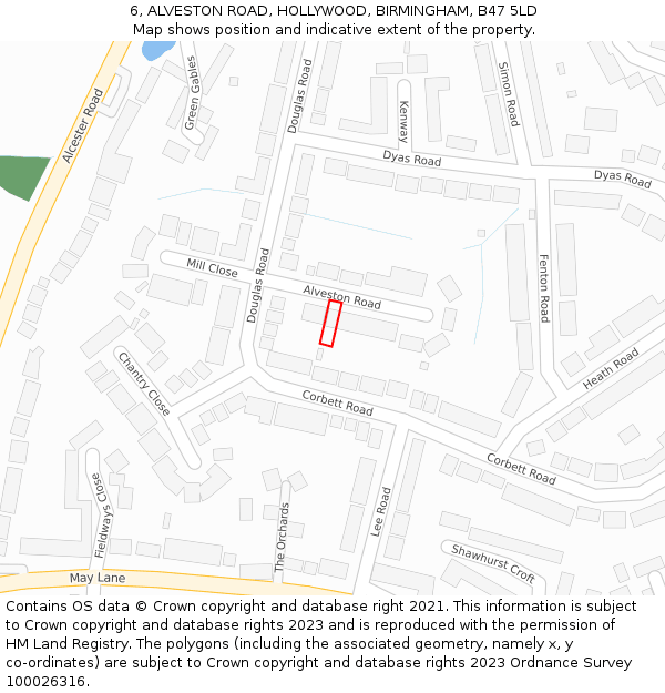 6, ALVESTON ROAD, HOLLYWOOD, BIRMINGHAM, B47 5LD: Location map and indicative extent of plot