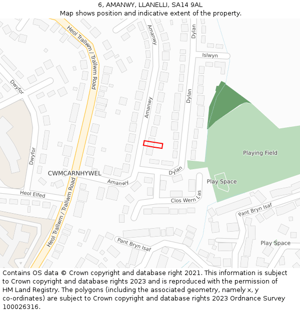 6, AMANWY, LLANELLI, SA14 9AL: Location map and indicative extent of plot