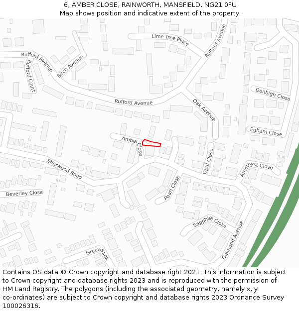 6, AMBER CLOSE, RAINWORTH, MANSFIELD, NG21 0FU: Location map and indicative extent of plot