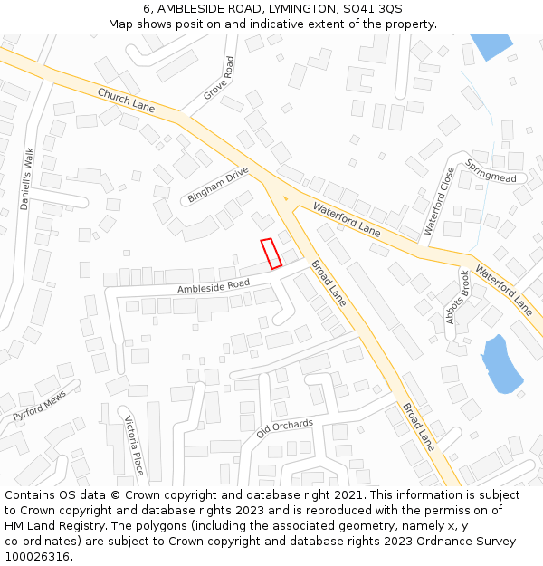 6, AMBLESIDE ROAD, LYMINGTON, SO41 3QS: Location map and indicative extent of plot