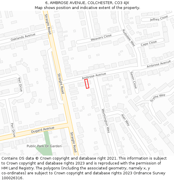 6, AMBROSE AVENUE, COLCHESTER, CO3 4JX: Location map and indicative extent of plot