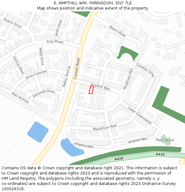 6, AMPTHILL WAY, FARINGDON, SN7 7LE: Location map and indicative extent of plot