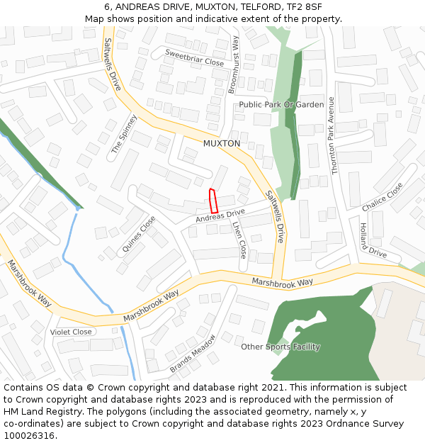 6, ANDREAS DRIVE, MUXTON, TELFORD, TF2 8SF: Location map and indicative extent of plot