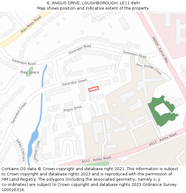 6, ANGUS DRIVE, LOUGHBOROUGH, LE11 4WH: Location map and indicative extent of plot