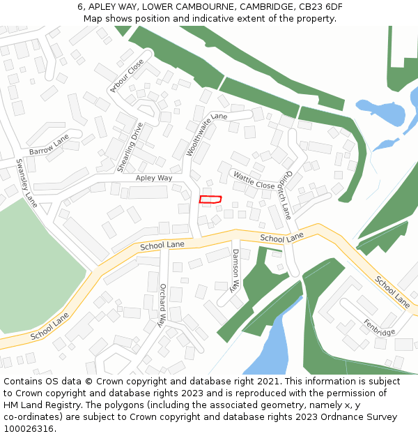 6, APLEY WAY, LOWER CAMBOURNE, CAMBRIDGE, CB23 6DF: Location map and indicative extent of plot