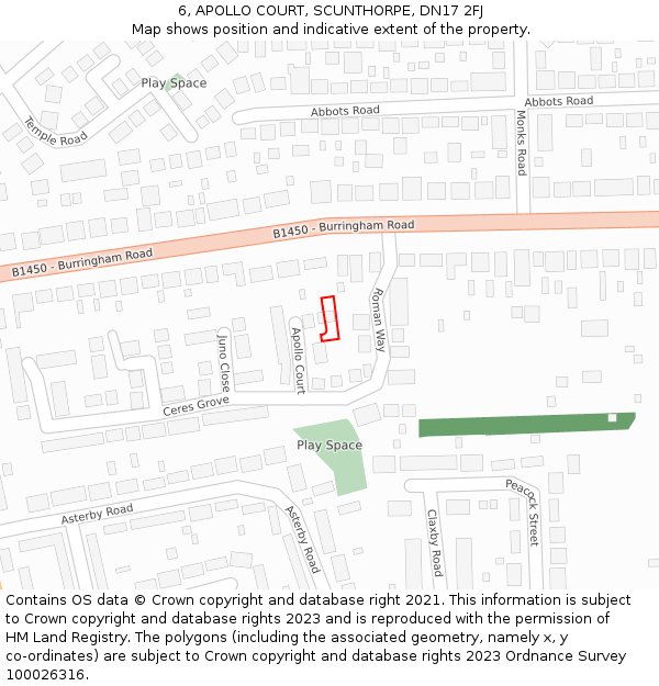 6, APOLLO COURT, SCUNTHORPE, DN17 2FJ: Location map and indicative extent of plot