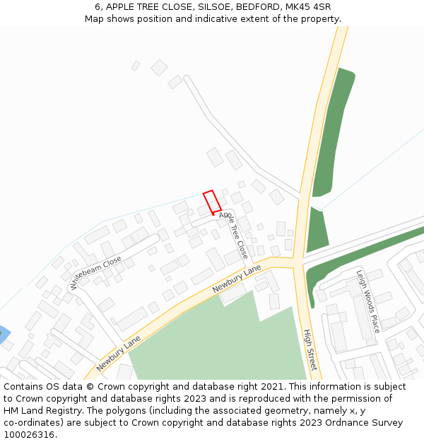 6, APPLE TREE CLOSE, SILSOE, BEDFORD, MK45 4SR: Location map and indicative extent of plot