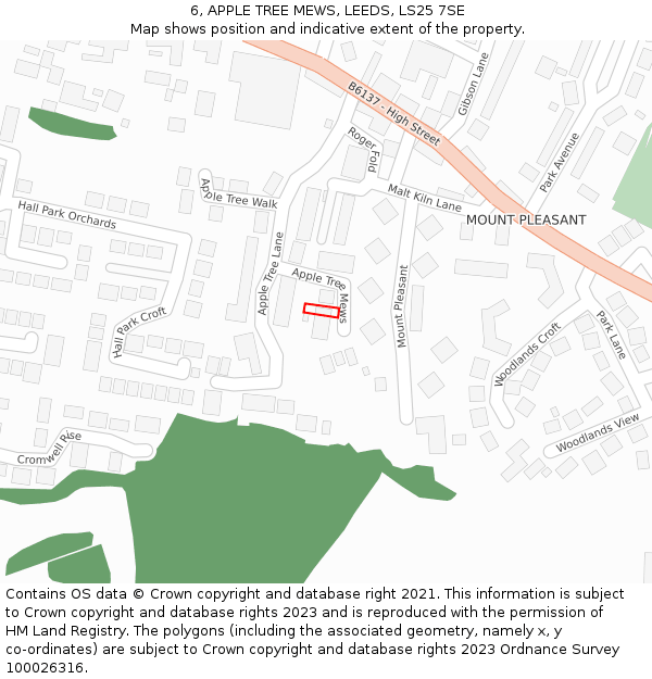6, APPLE TREE MEWS, LEEDS, LS25 7SE: Location map and indicative extent of plot