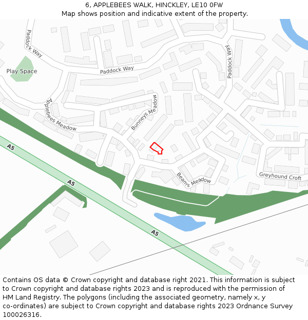 6, APPLEBEES WALK, HINCKLEY, LE10 0FW: Location map and indicative extent of plot