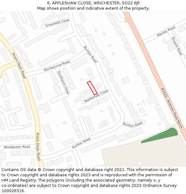 6, APPLESHAW CLOSE, WINCHESTER, SO22 6JP: Location map and indicative extent of plot