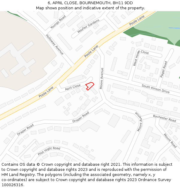 6, APRIL CLOSE, BOURNEMOUTH, BH11 9DD: Location map and indicative extent of plot