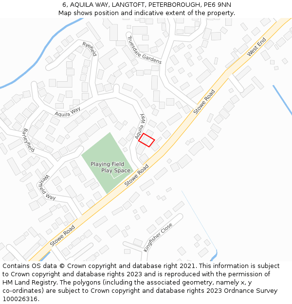 6, AQUILA WAY, LANGTOFT, PETERBOROUGH, PE6 9NN: Location map and indicative extent of plot