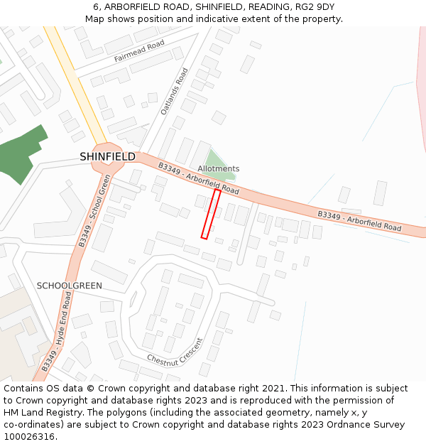 6, ARBORFIELD ROAD, SHINFIELD, READING, RG2 9DY: Location map and indicative extent of plot