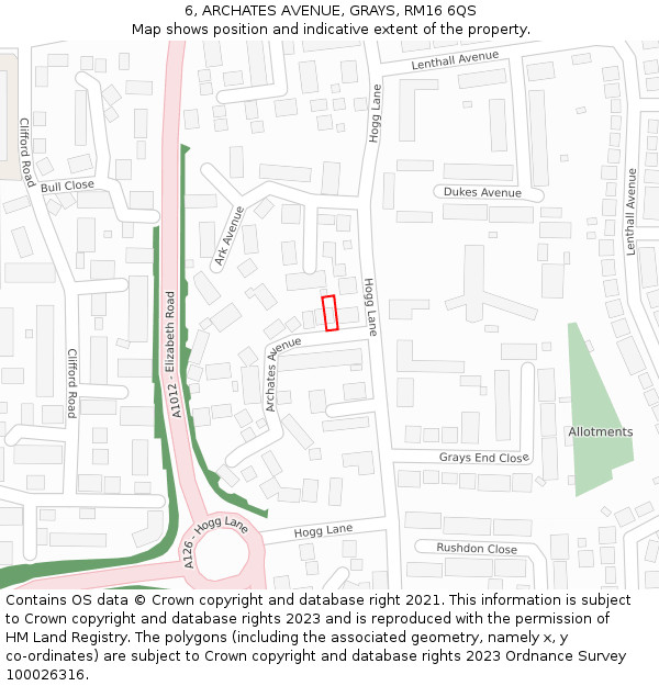 6, ARCHATES AVENUE, GRAYS, RM16 6QS: Location map and indicative extent of plot