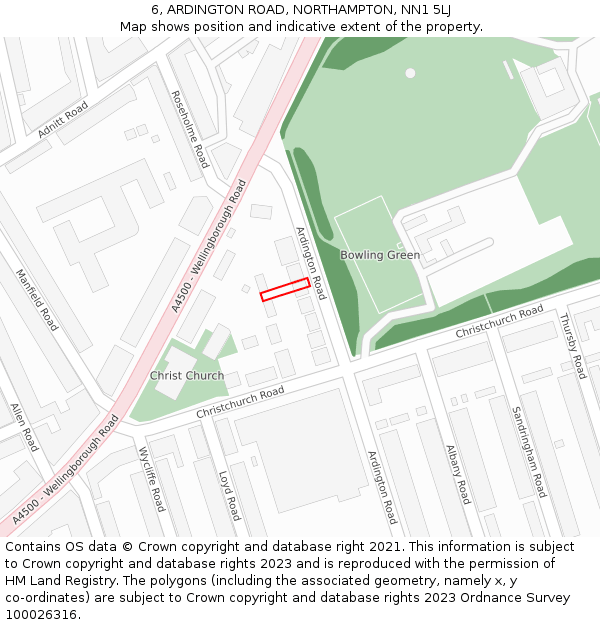 6, ARDINGTON ROAD, NORTHAMPTON, NN1 5LJ: Location map and indicative extent of plot