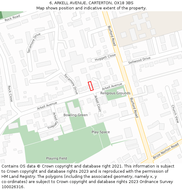 6, ARKELL AVENUE, CARTERTON, OX18 3BS: Location map and indicative extent of plot