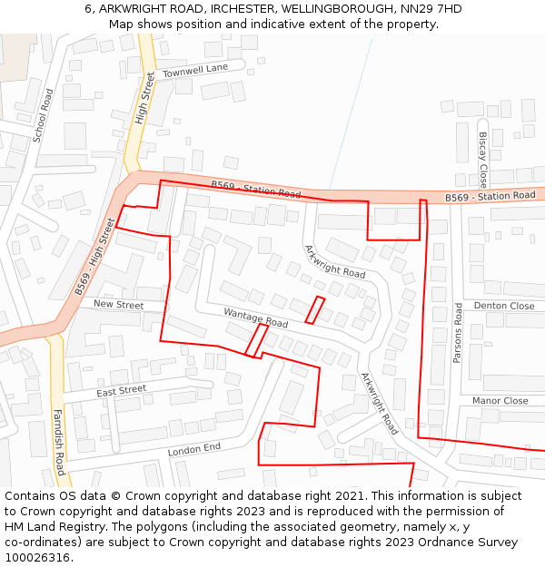 6, ARKWRIGHT ROAD, IRCHESTER, WELLINGBOROUGH, NN29 7HD: Location map and indicative extent of plot