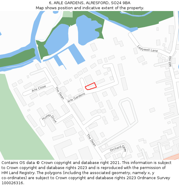 6, ARLE GARDENS, ALRESFORD, SO24 9BA: Location map and indicative extent of plot