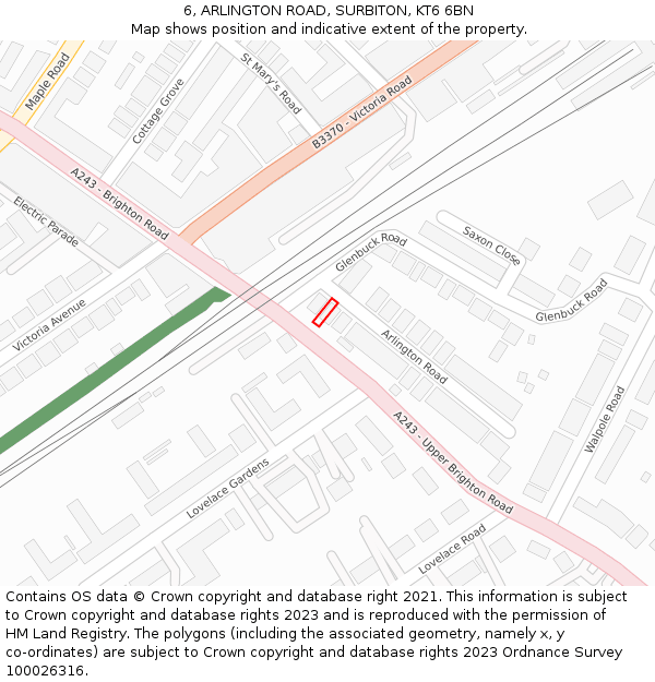 6, ARLINGTON ROAD, SURBITON, KT6 6BN: Location map and indicative extent of plot