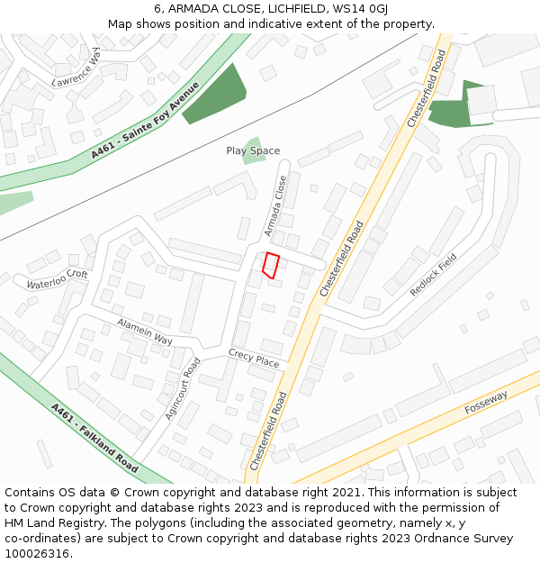 6, ARMADA CLOSE, LICHFIELD, WS14 0GJ: Location map and indicative extent of plot