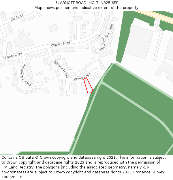 6, ARNOTT ROAD, HOLT, NR25 6EP: Location map and indicative extent of plot