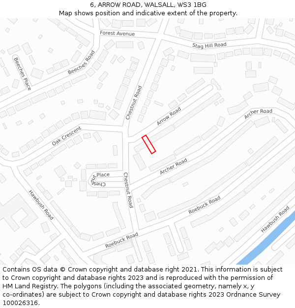 6, ARROW ROAD, WALSALL, WS3 1BG: Location map and indicative extent of plot