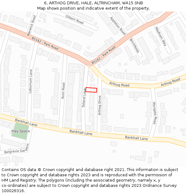 6, ARTHOG DRIVE, HALE, ALTRINCHAM, WA15 0NB: Location map and indicative extent of plot