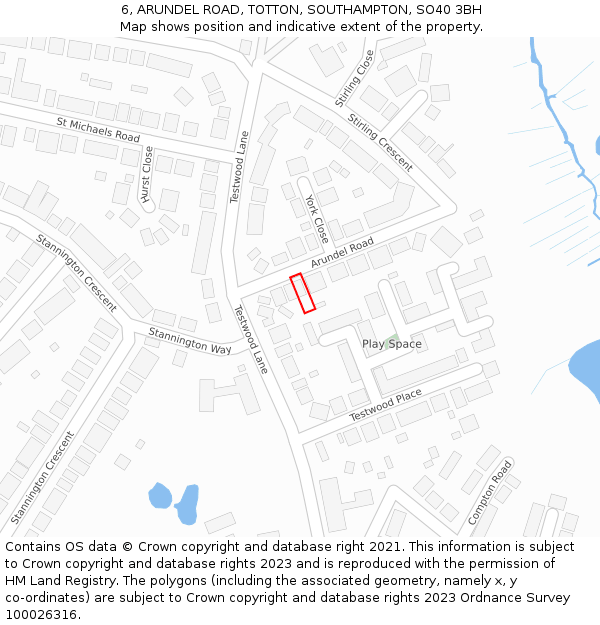 6, ARUNDEL ROAD, TOTTON, SOUTHAMPTON, SO40 3BH: Location map and indicative extent of plot