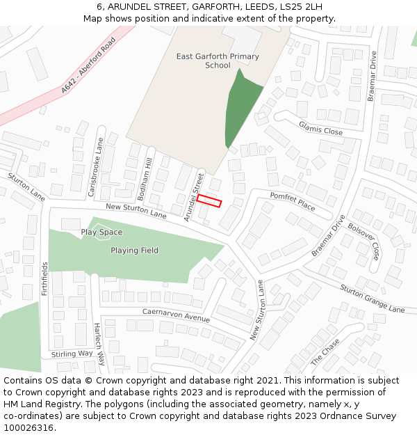 6, ARUNDEL STREET, GARFORTH, LEEDS, LS25 2LH: Location map and indicative extent of plot